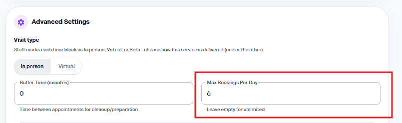 Max Bookings Per Day